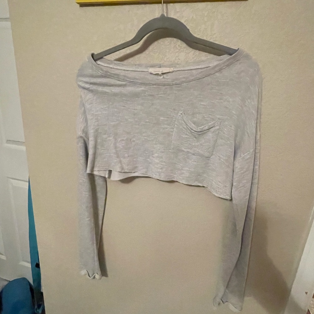 Painted Threads Light Gray Long Sleeve Crop Top